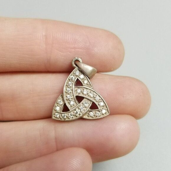 Vintage Sterling Silver Celtic Knot Rhinestone Encrusted Pendant Charm, 925 - Picture 10 of 10